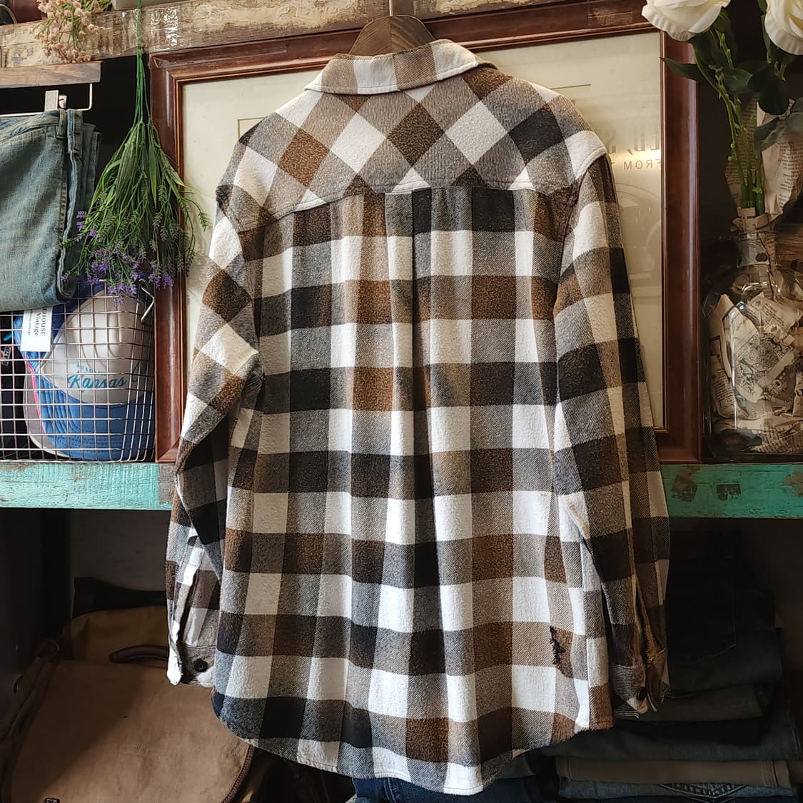 90s 아메리칸 빈티지 체크셔츠 헤비 플란넬 워크셔츠 윈도우 체크 xl 상품이미지3