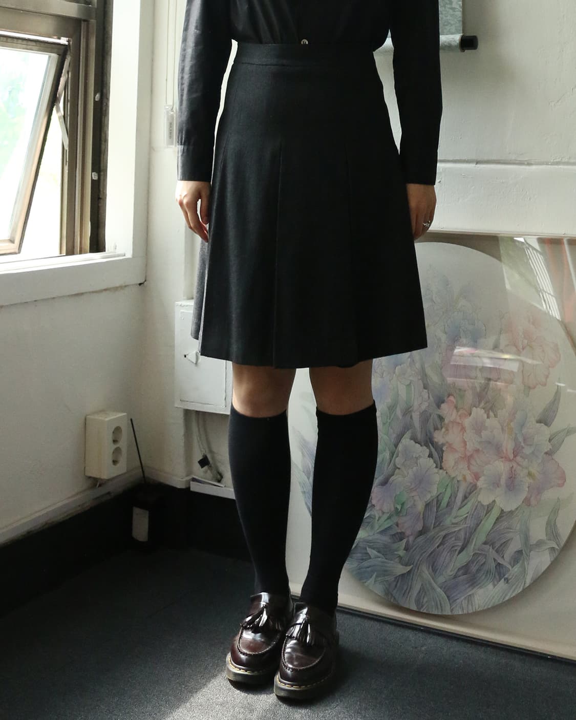 다크그레이 울 플리츠 미디 스커트 상품이미지2