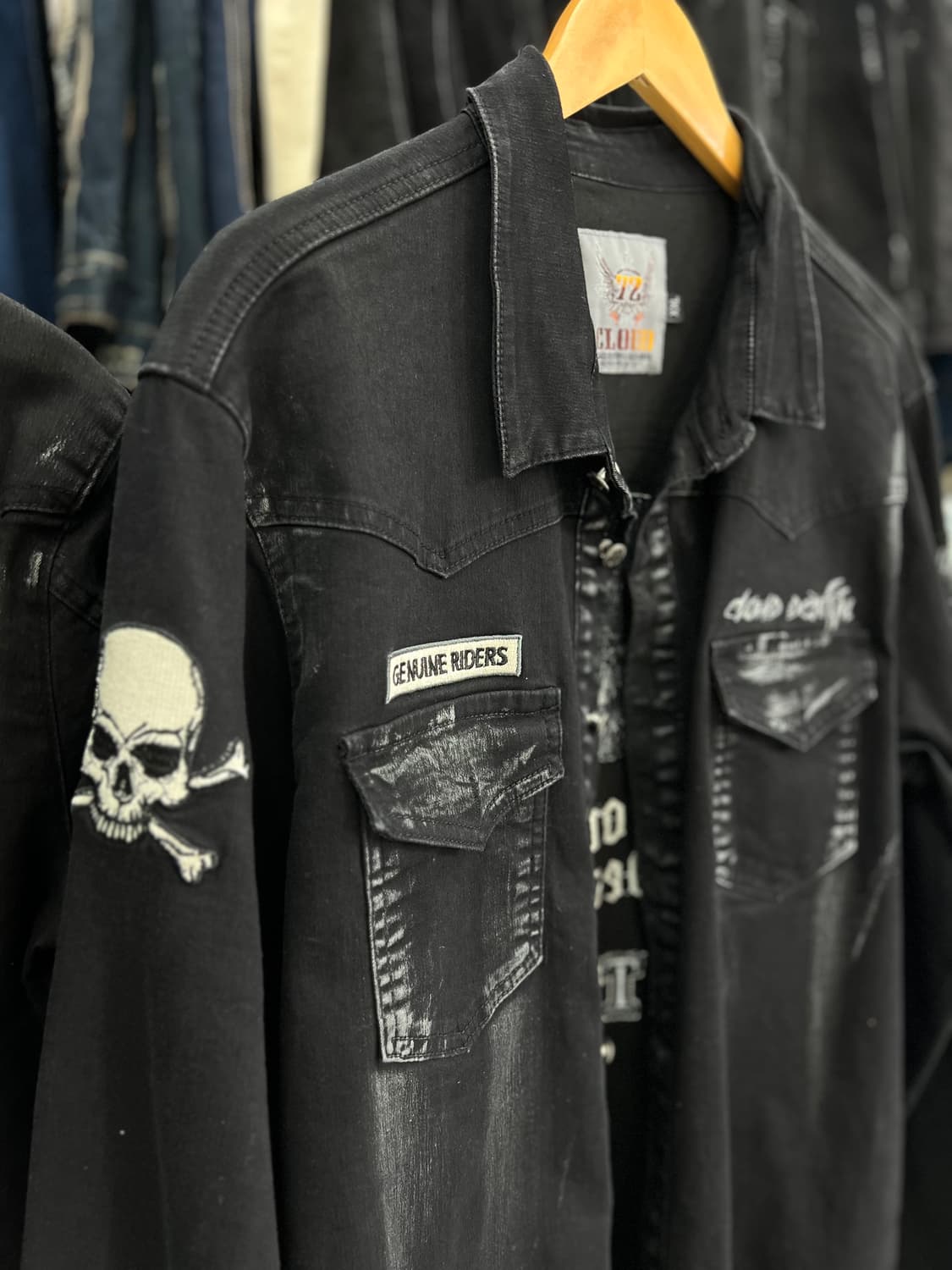 블랙실버 스컬자수 스판블랙 남방  상품이미지5