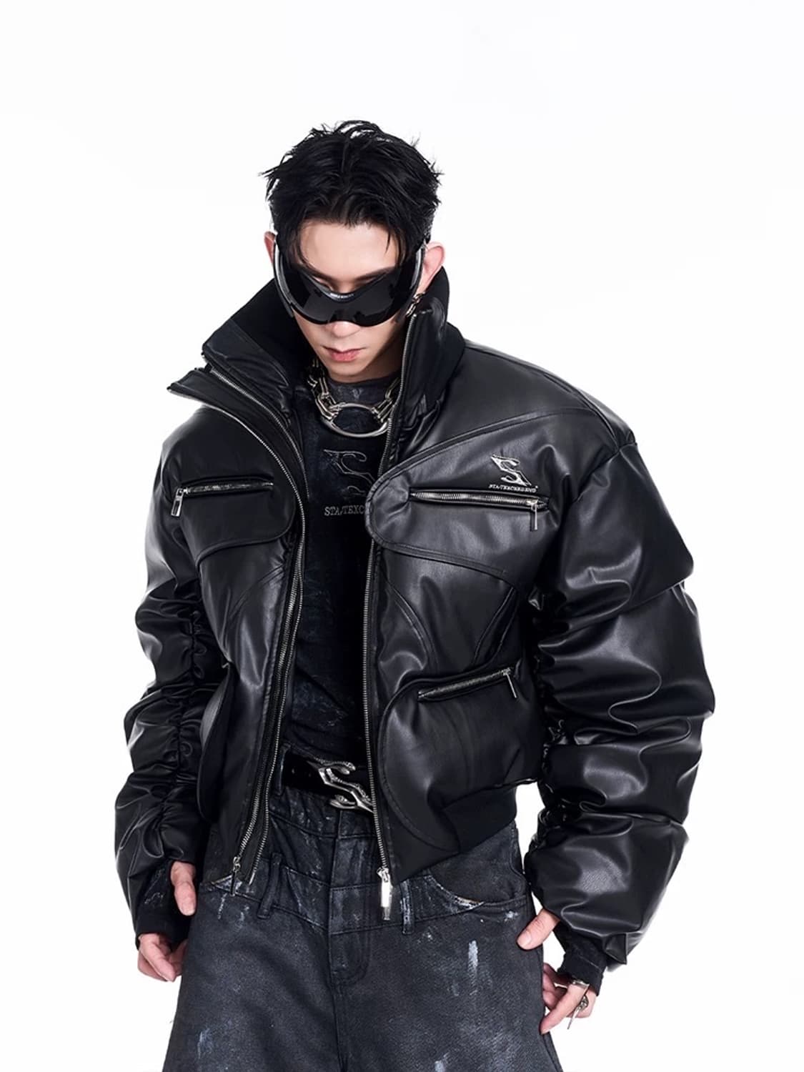 하이넥 크롭 레더 패딩 자켓 상품이미지2