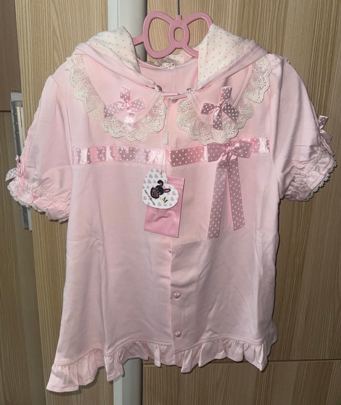 로리타 양산형 토끼귀 핑크 탈부착 후드 s 상품이미지1