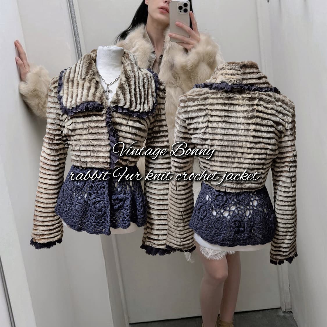 Vintage Bonny rabbit Fur knit crochet ja 상품이미지1