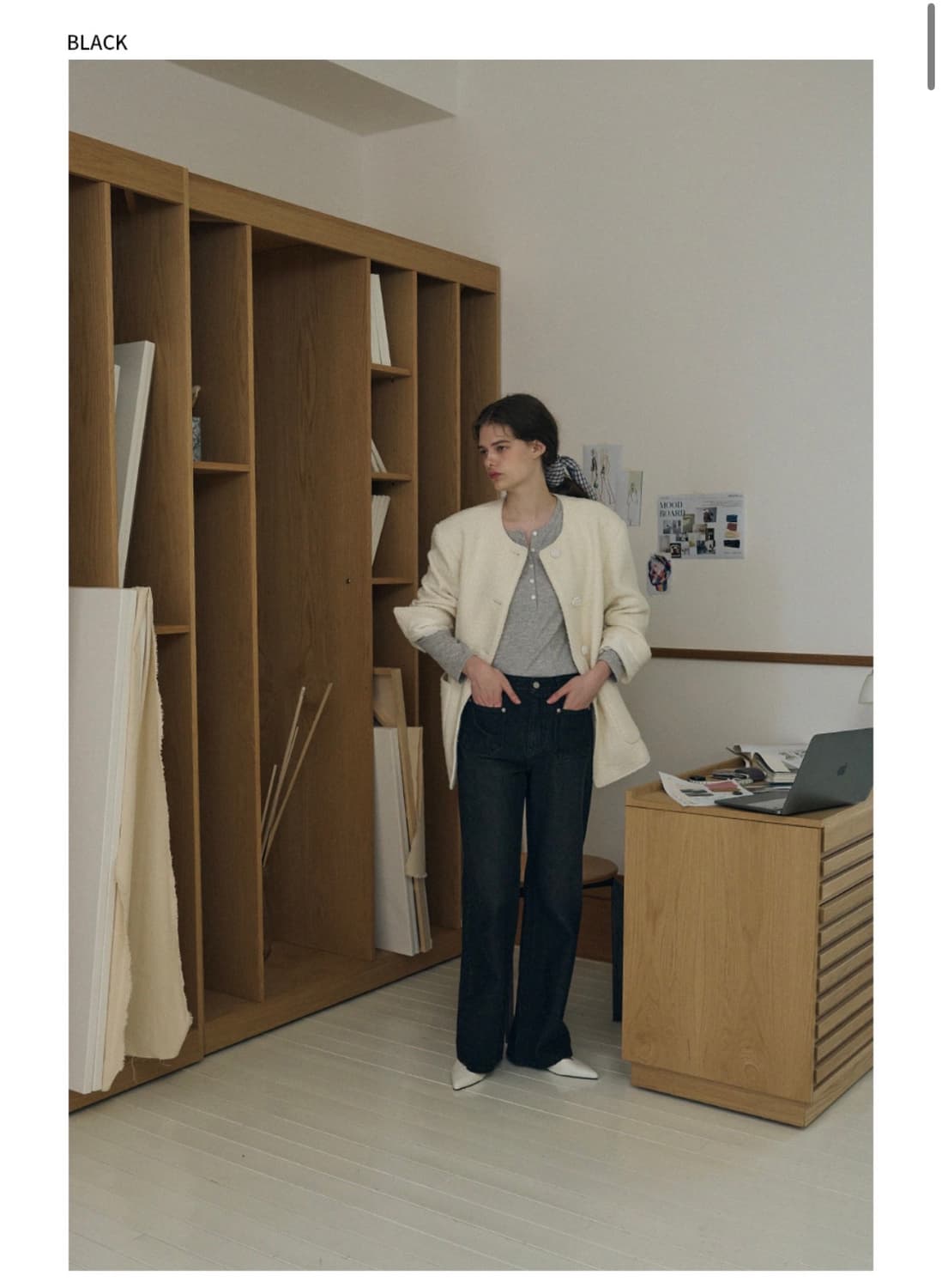 (새상품)(L)드로우핏 우먼 패치 포켓 세미 와이드 데님 팬츠 BLACK 상품이미지2