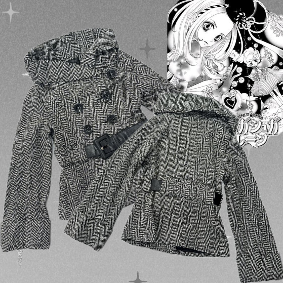 🩶슈슈룬 쇼콜라깔 숏 벨트 코트 🩶 나나깔 시크 패턴 일본 빈티지 상품이미지1