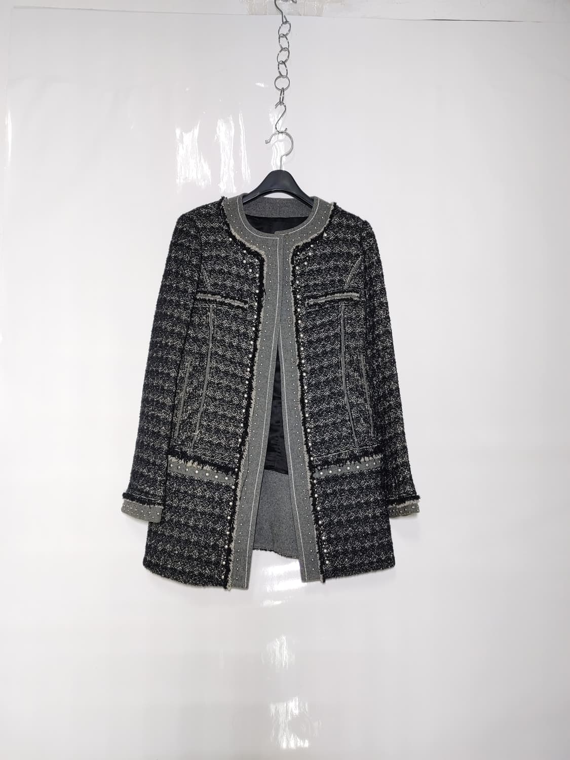 오브제 강진영 스터드징장식 여성 모직  하프롱코트 상품이미지1