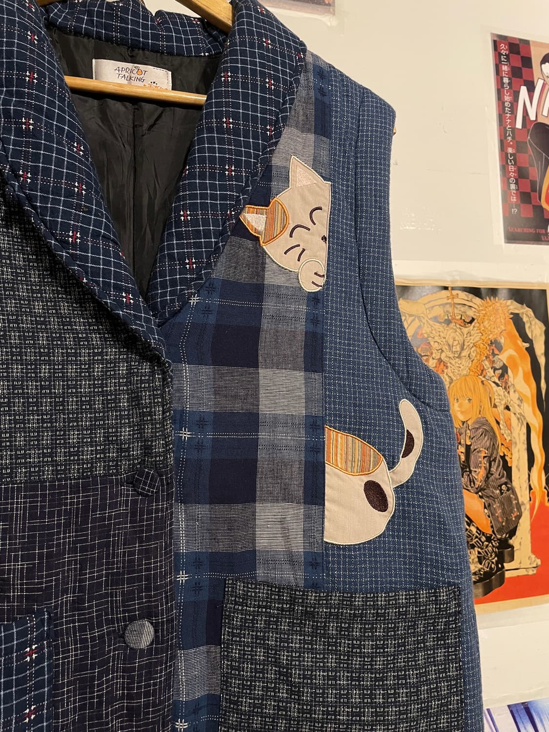 고양이 패치워크 블루 패딩 베스트 모리 상품이미지6