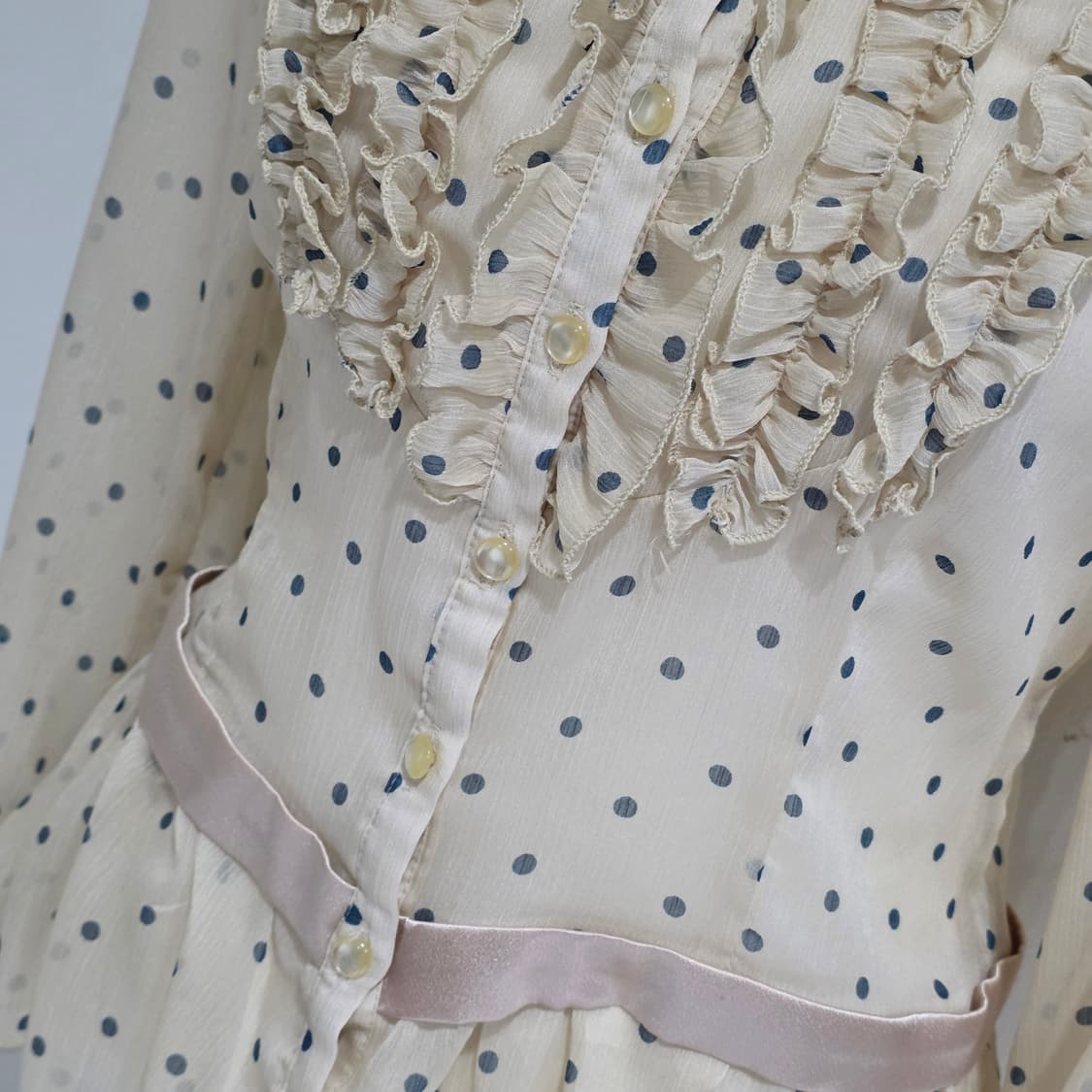 빈티지)프릴 도트 로리타풍 히메라떼갸루 레이스프릴 모리걸 시스루 블라우스 상품이미지3