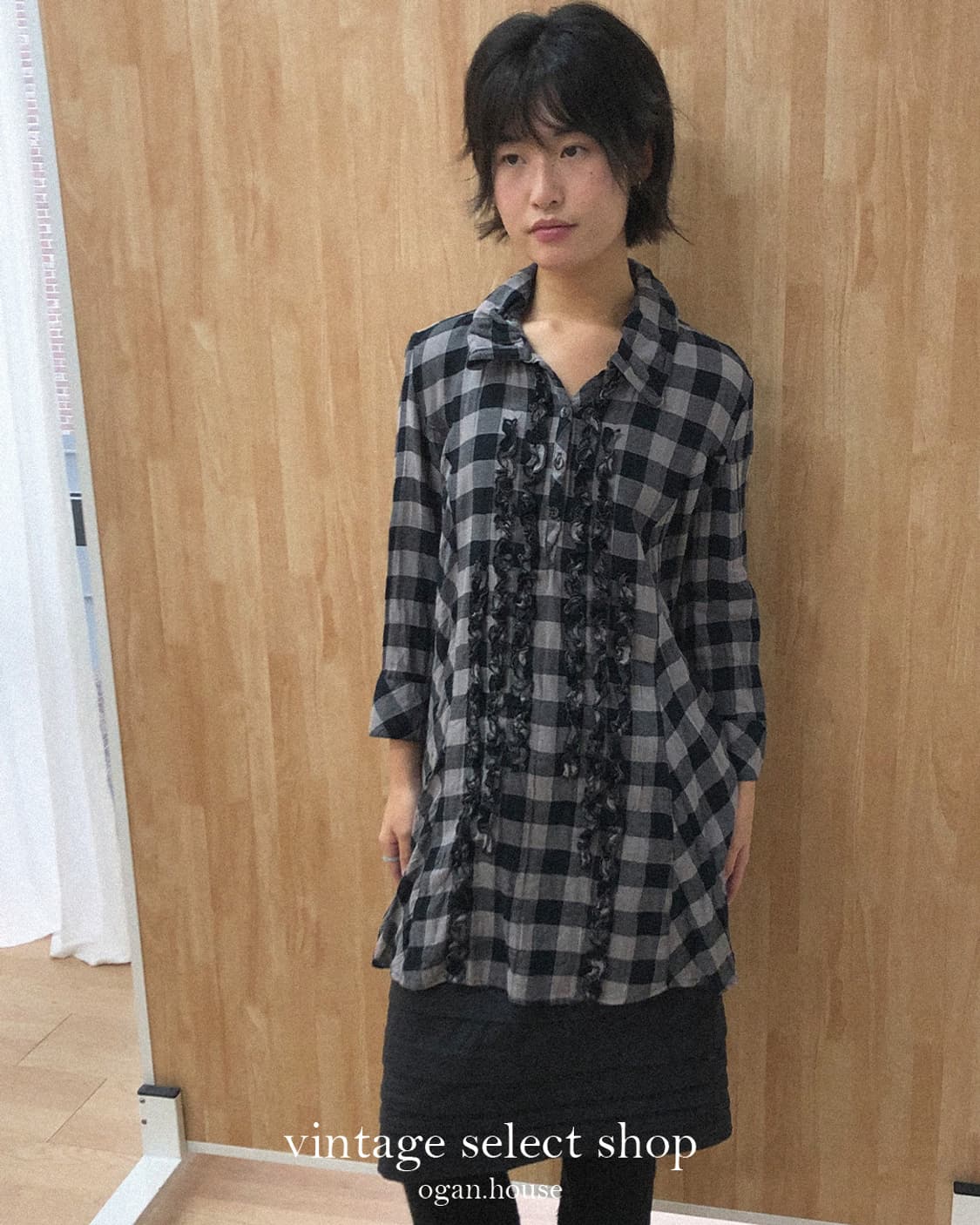 vintage mono check frill shirts 상품이미지1