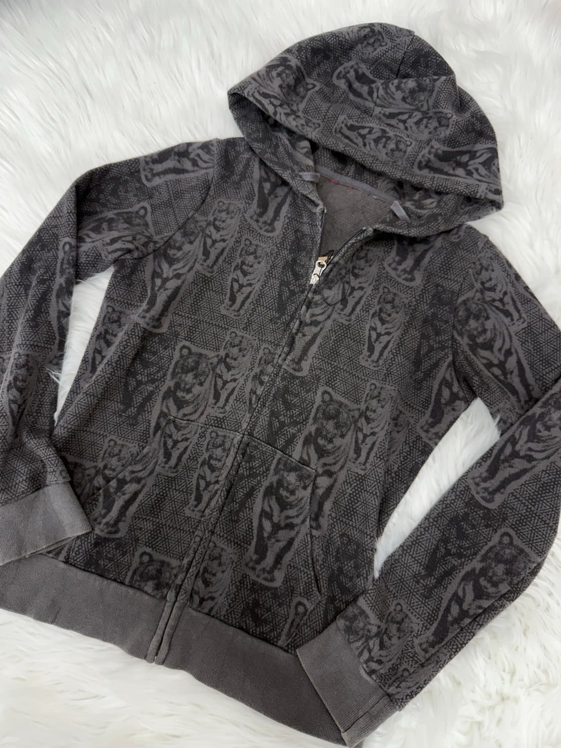 Pattern printing charcoal hood zip-up 상품이미지3