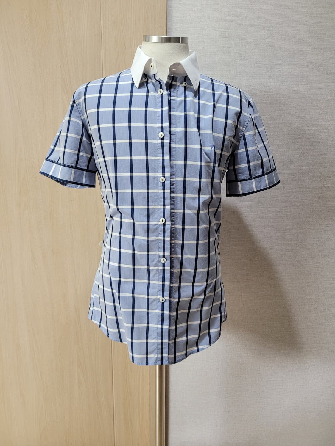 캘번 KELBURN 남자 체크 반팔셔츠 100 스카이블루 상품이미지1