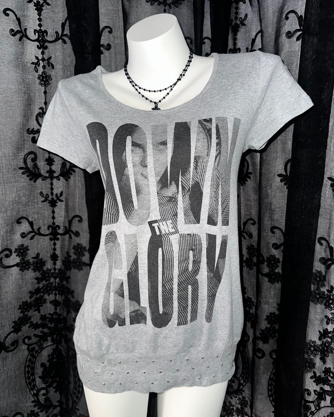 grey studded bubble hem t-shirt 상품이미지3