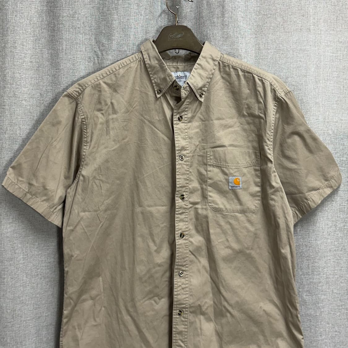 [L/오버핏] 칼하트 포켓 반팔 워크 셔츠 베이지 남방 상품이미지3