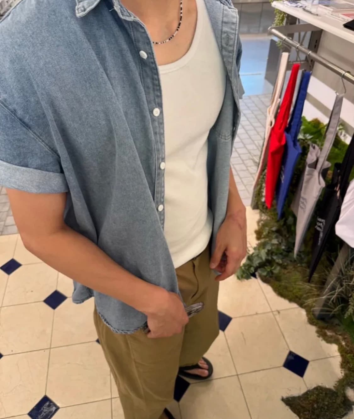 핀터깔 트릴리옴사이드 턱 스냅 버튼 와이드 코튼팬츠 L 상품이미지2