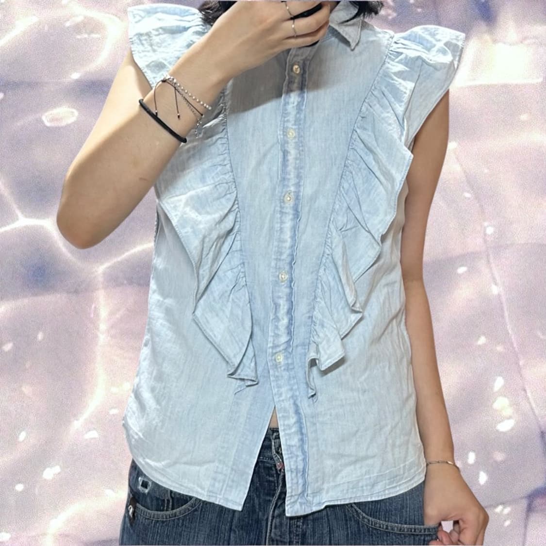 폴로 랄프로렌 신형 프릴 탑 반팔 셔츠 나시 스카이블루 소라 S  상품이미지2