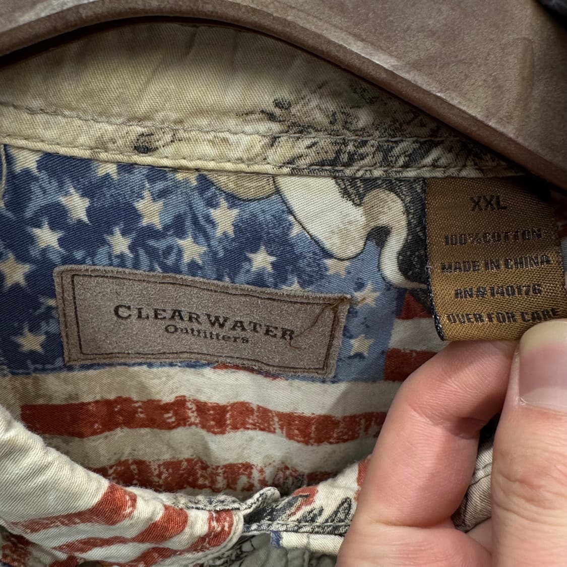 00s USA VINTAGE 반팔 셔츠 전후면 성조기 프린팅 아이보리 상품이미지6