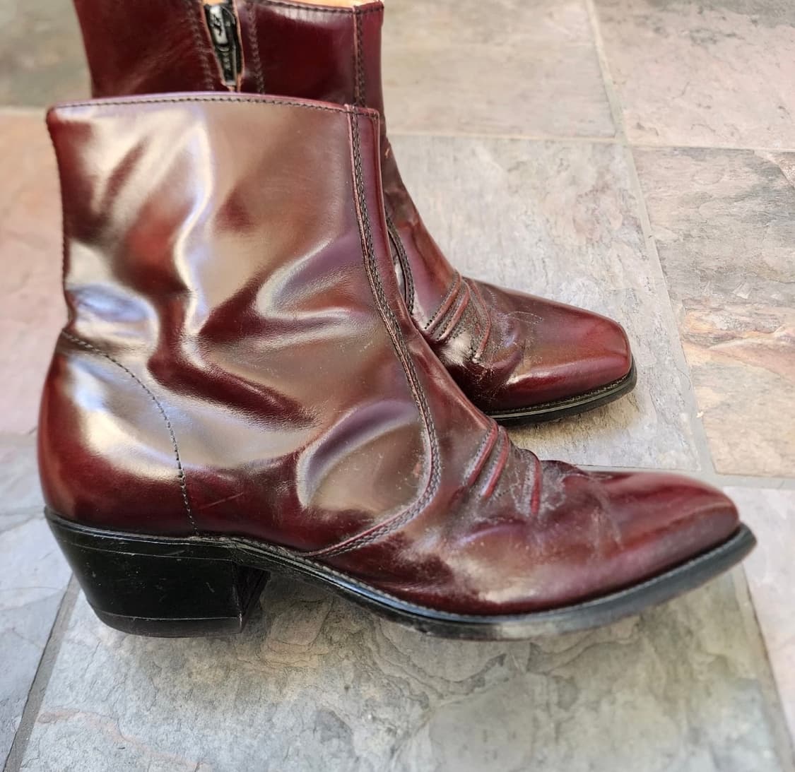 Sears 웨스턴 스퀘어토 집업 버건디 레더 숏부츠 9D 상품이미지7