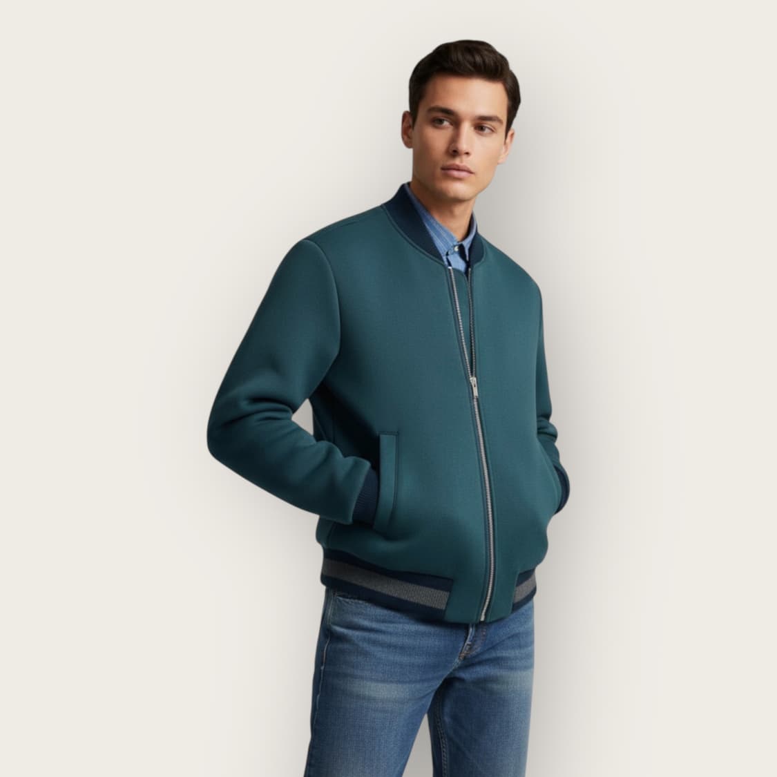 95~100/ 시스템옴므 네오프렌 블루종 자켓 상품이미지1