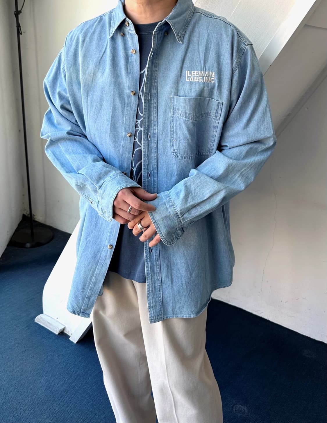 Cotton sun faded denim BIG worker shirt 상품이미지8