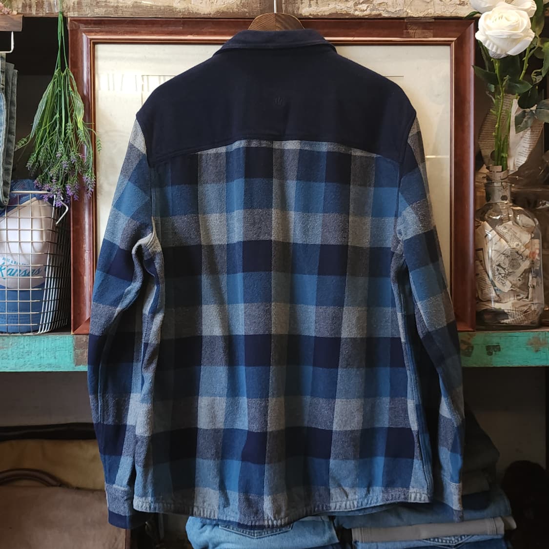 90s 아메리칸 빈티지 체크셔츠 헤비 플란넬 워크셔츠 블루 배색 xl 상품이미지3