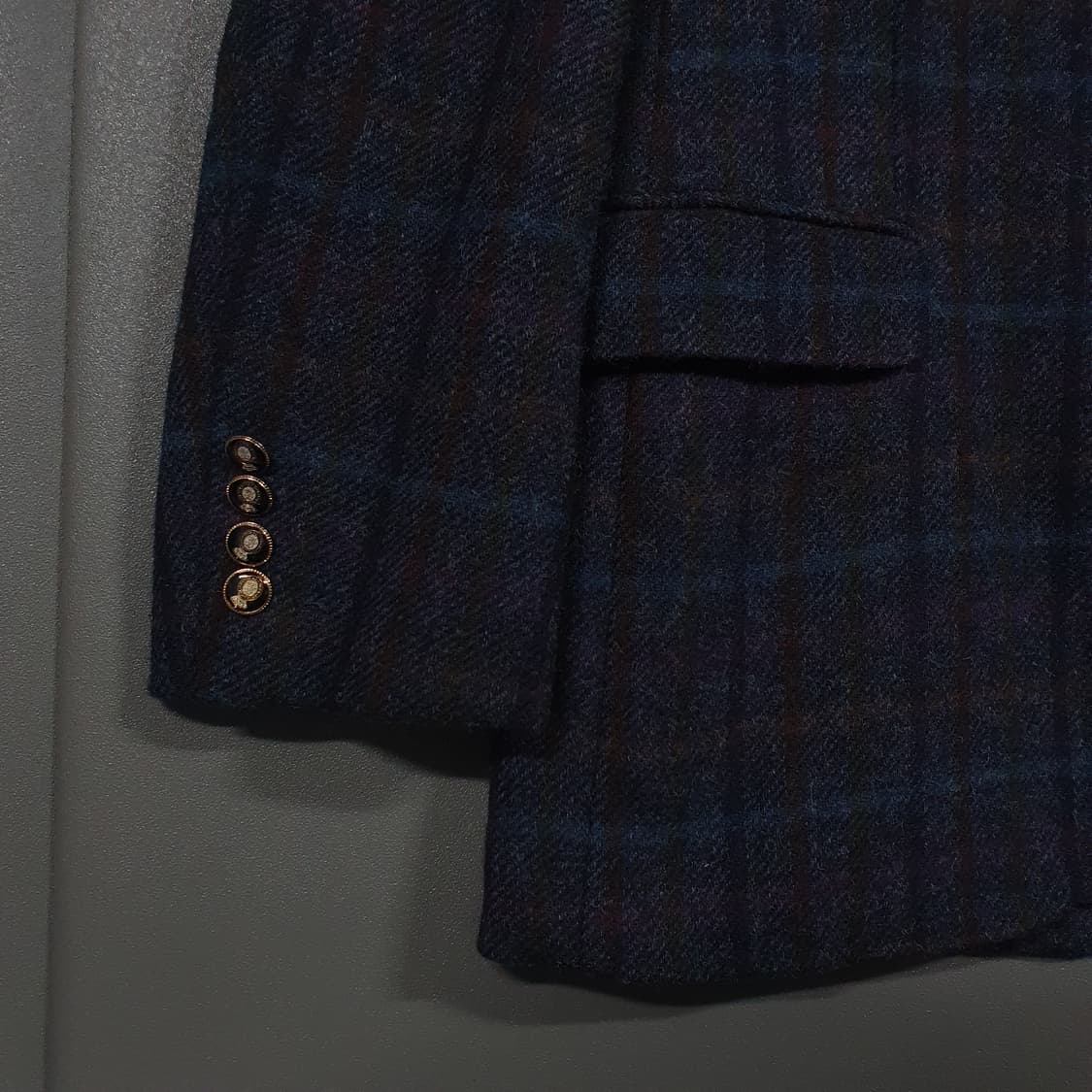 아브라함 문 해리스트위드 퓨어 뉴 울 싱글 금장 버튼 체크 블레이저 자켓 상품이미지4