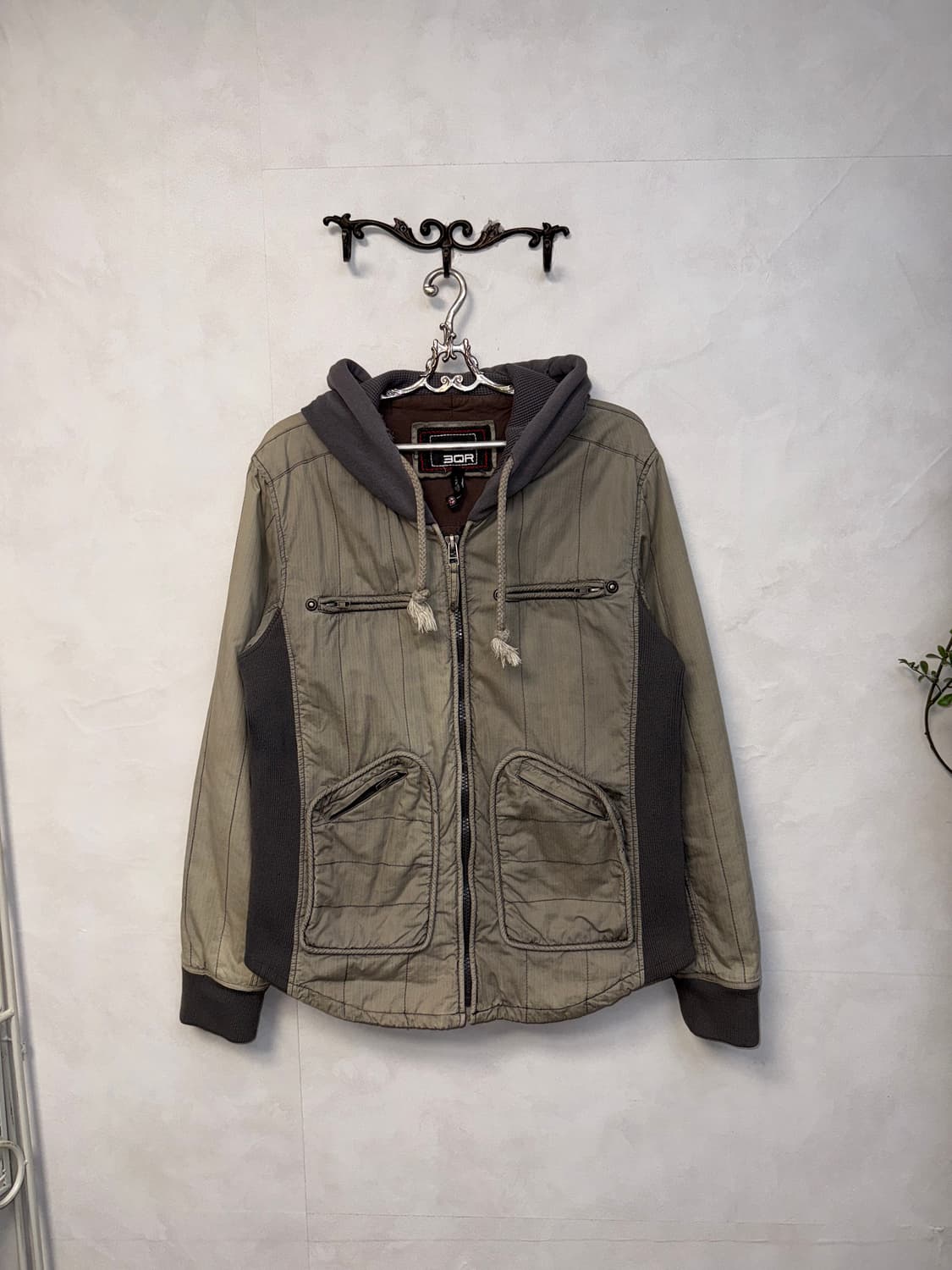 3QR ash khaki pocket knit hood zipup jk 상품이미지1