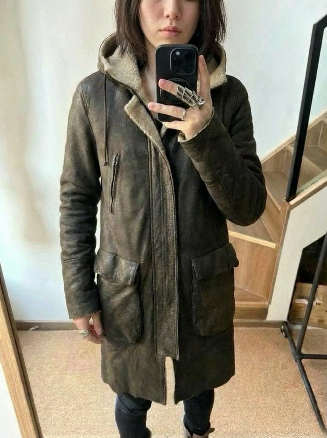 ( 유일매물) Salvatore Santoro 레더 후드 코트 상품이미지1