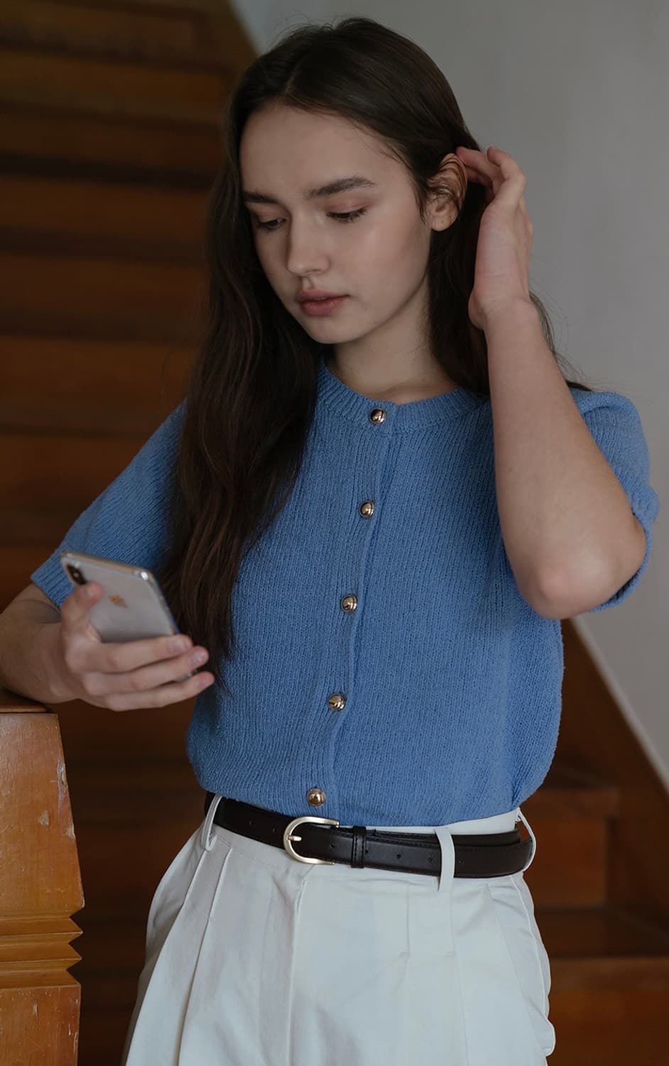 틸아이다이 로지 하프 슬리브 가디건 라운드 반팔 니트 F 상품이미지1