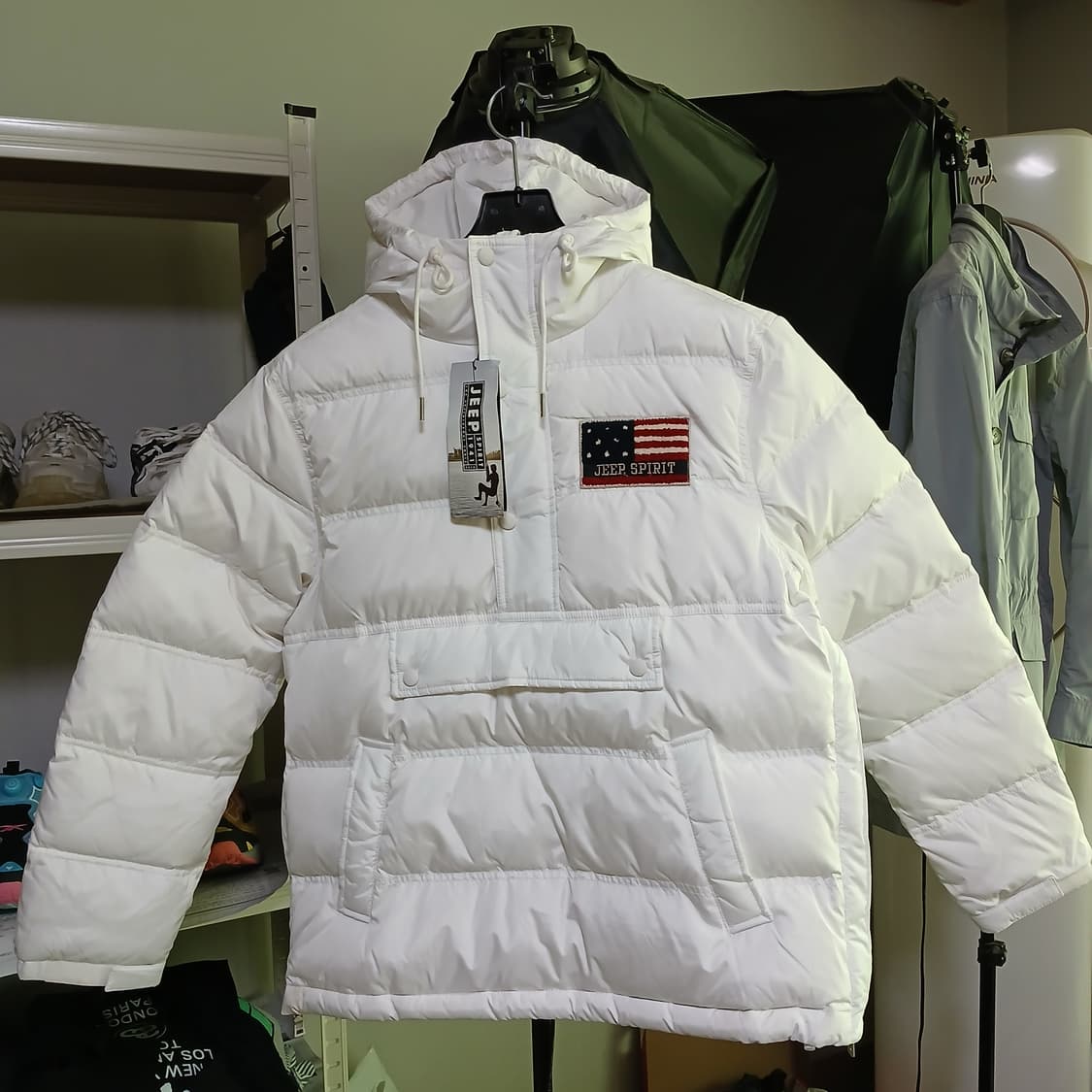 택붙은 미사용 jeep 지프 성조기 아노락 덕다운 패딩 자켓 겨울 상품이미지2