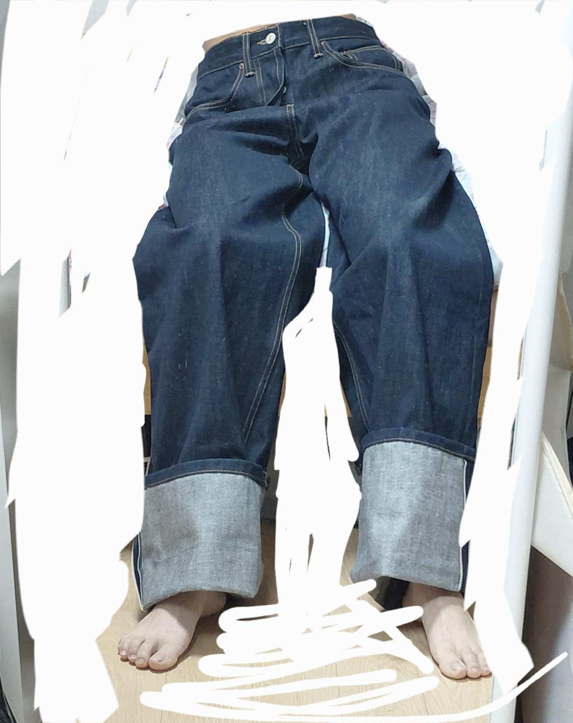 착샷O) 5버튼 인디고 옐로우스티치 커브드 롤업 데님 상품이미지6