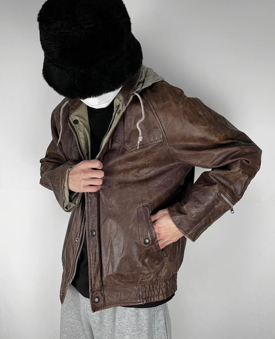 리버시블 후드 가죽자켓 상품이미지2