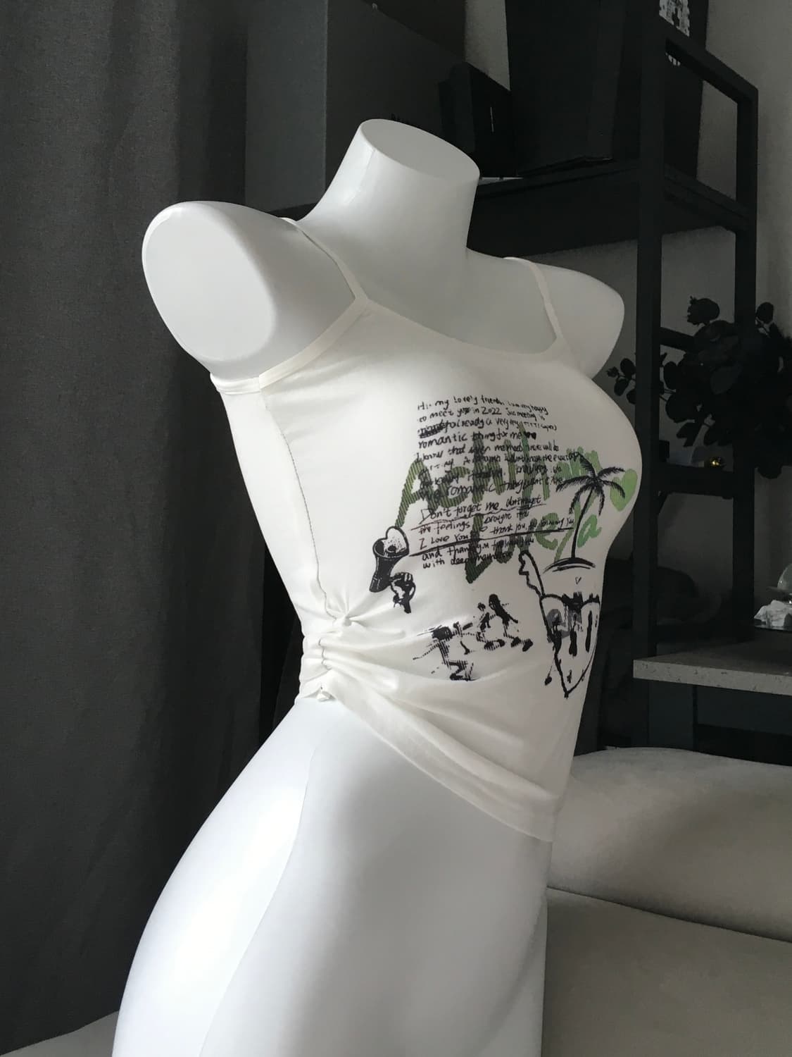 ༒ letter-printed shirring sleeveless 상품이미지2