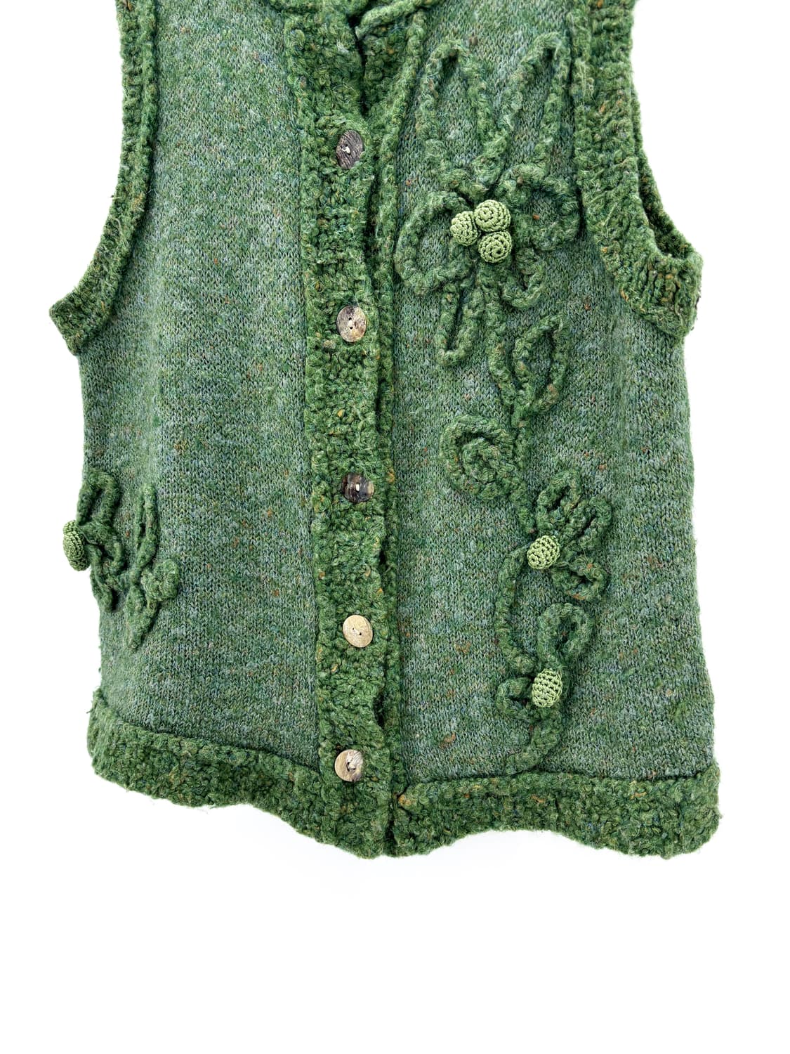 빈티지 그린 플라워 아플리케 니트 베스트 상품이미지5