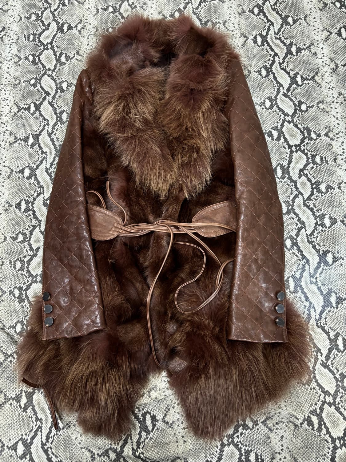 00’s aesthetic Brown Fur Trimming Leathe 상품이미지7