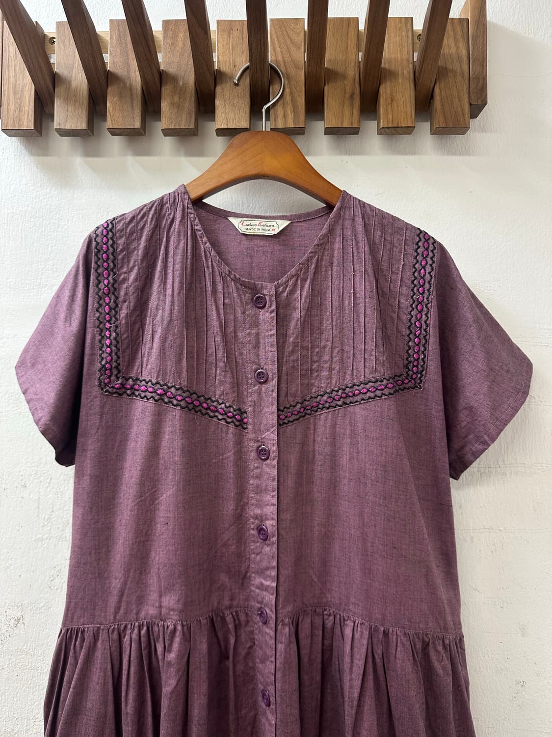 Made in India 빈티지 에스닉 핀턱 자수 보헤미안 코튼 원피스 상품이미지2