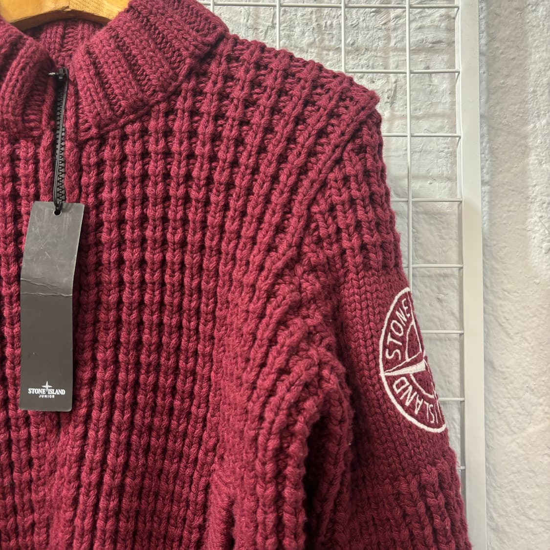 스톤아일랜드 주니어 버건디 와플 니트 하프 집업 새상품 상품이미지5