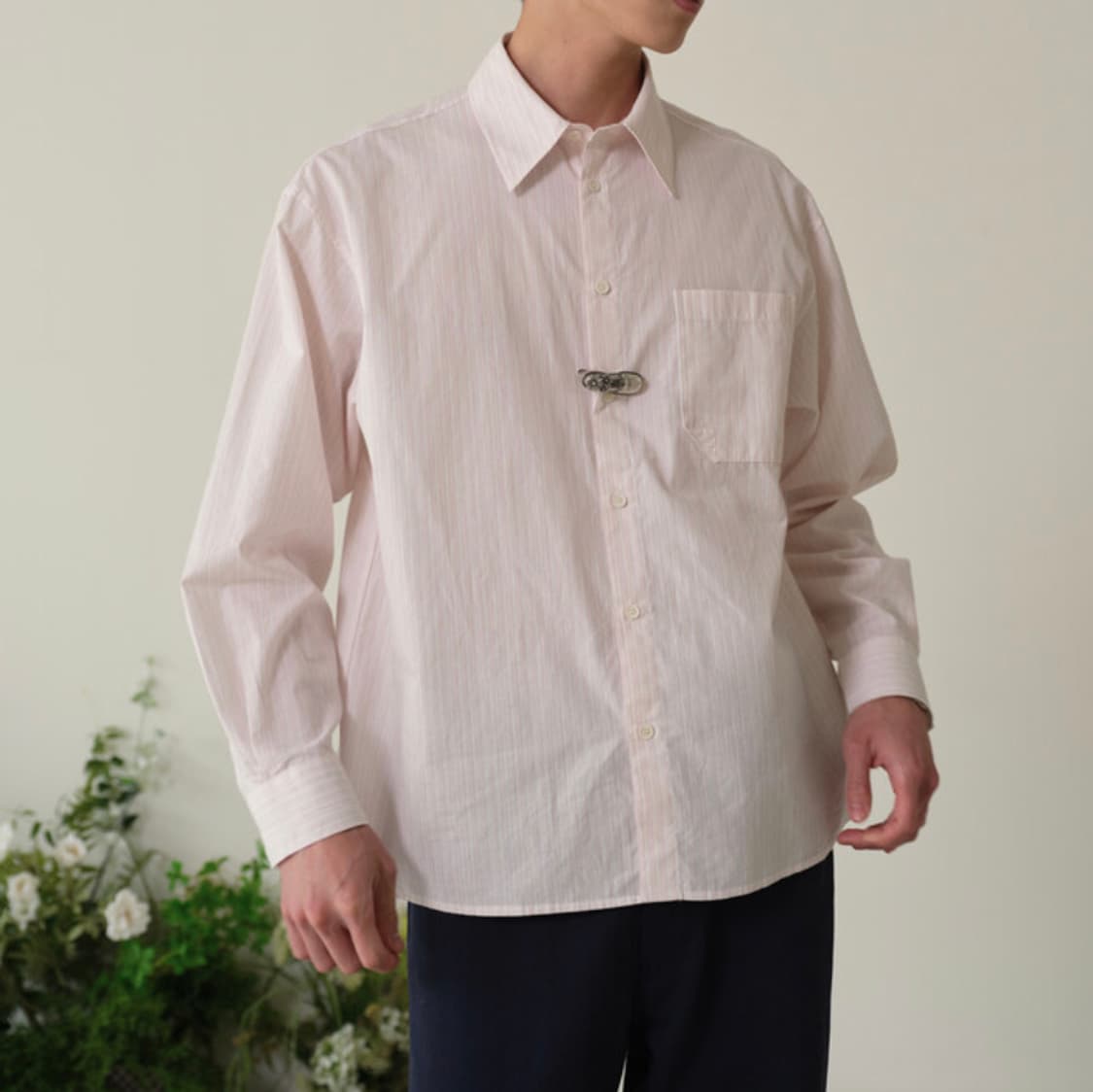 (오늘만급처)웨이비니스 오리가미 셔츠 핑크 스트라이프 2 새상품 상품이미지1
