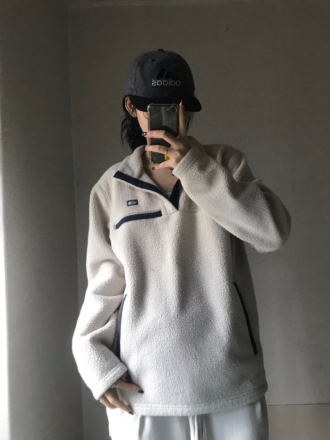 노페 아이보리 버튼 후리스 탑 상품이미지3