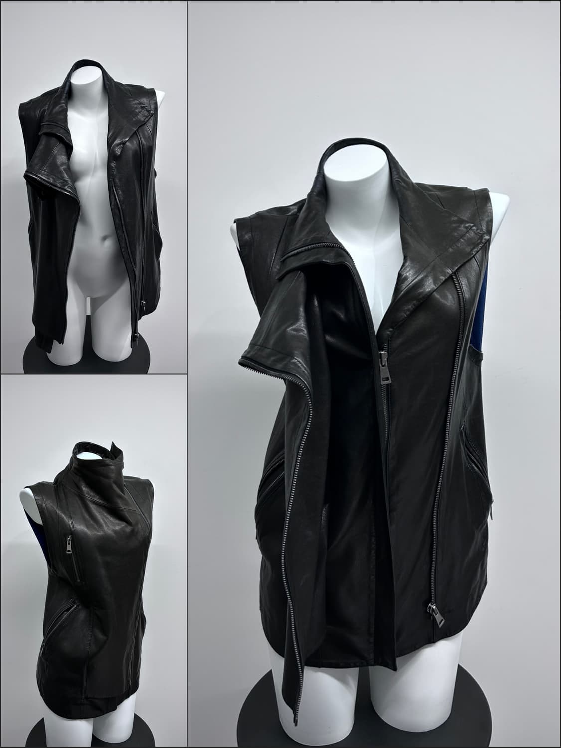 타임 더블 비대칭 하이넥 램스킨 베스트 상품이미지1