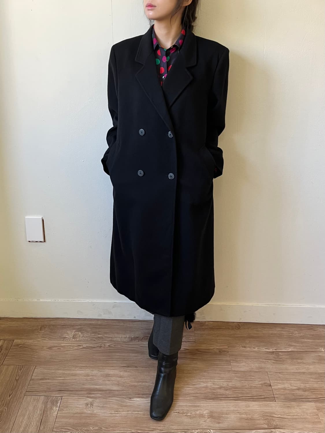 HERNO 울 & 캐시미어 블랙 더블 코트 상품이미지4