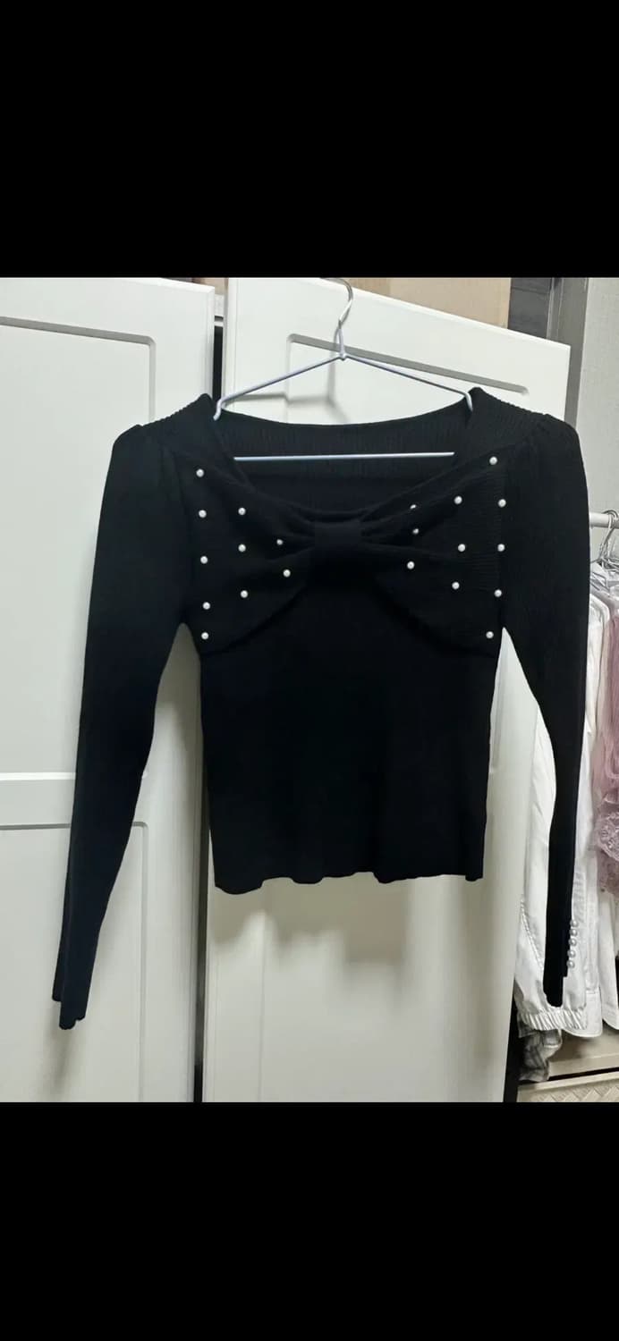 Grl 그레일 펄 진주 리본 니트 dr788 블랙 지뢰계 스나계 에블린 상품이미지3