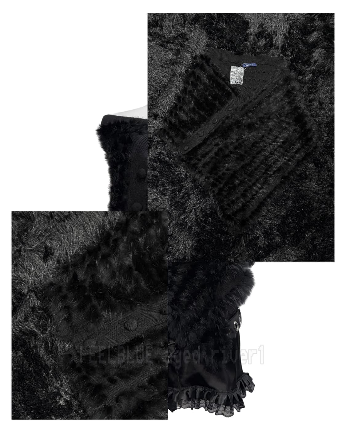 Black Rabbit Fur Trimming Knit Cape 상품이미지8