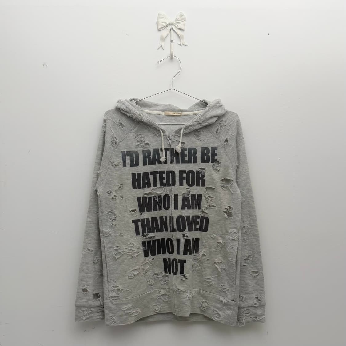 그레이 레터링 디스트레스 후드집업 상품이미지1