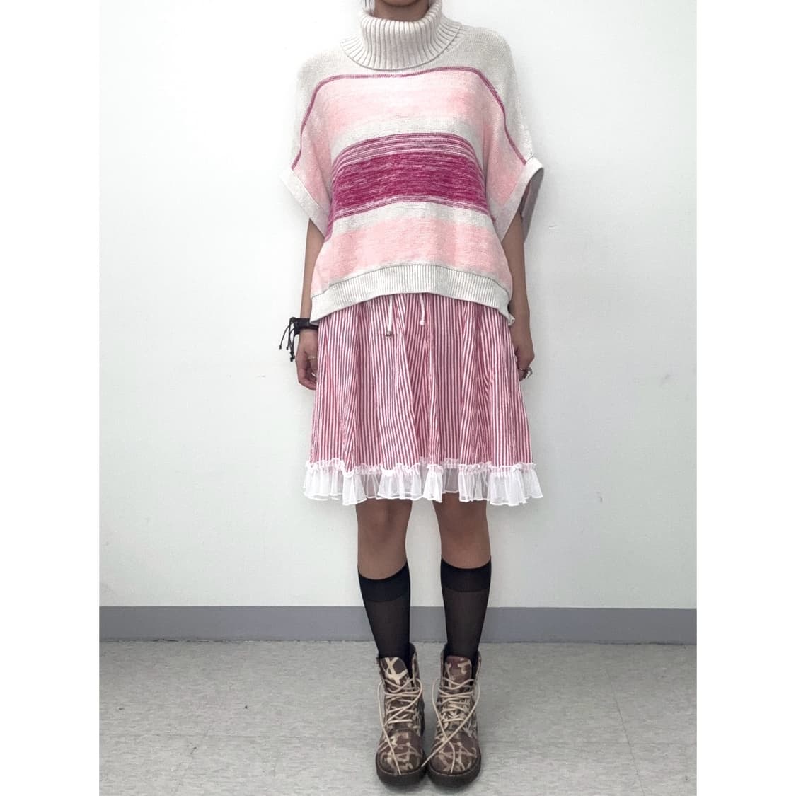 빈티지 핑크 스트라이프 원피스 상품이미지5