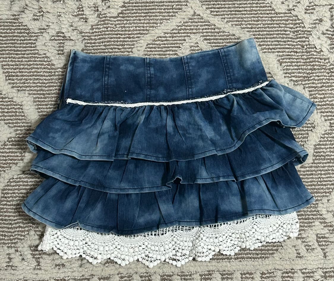 모리걸 히메갸루 오네갸루 레이스 데님워싱스커트  상품이미지2