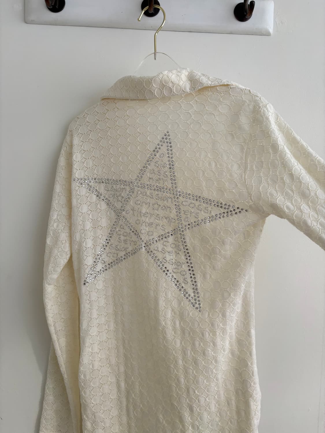 빈티지 아이보리 레이스 별 큐빅 시스루 블라우스 락시크 상품이미지5