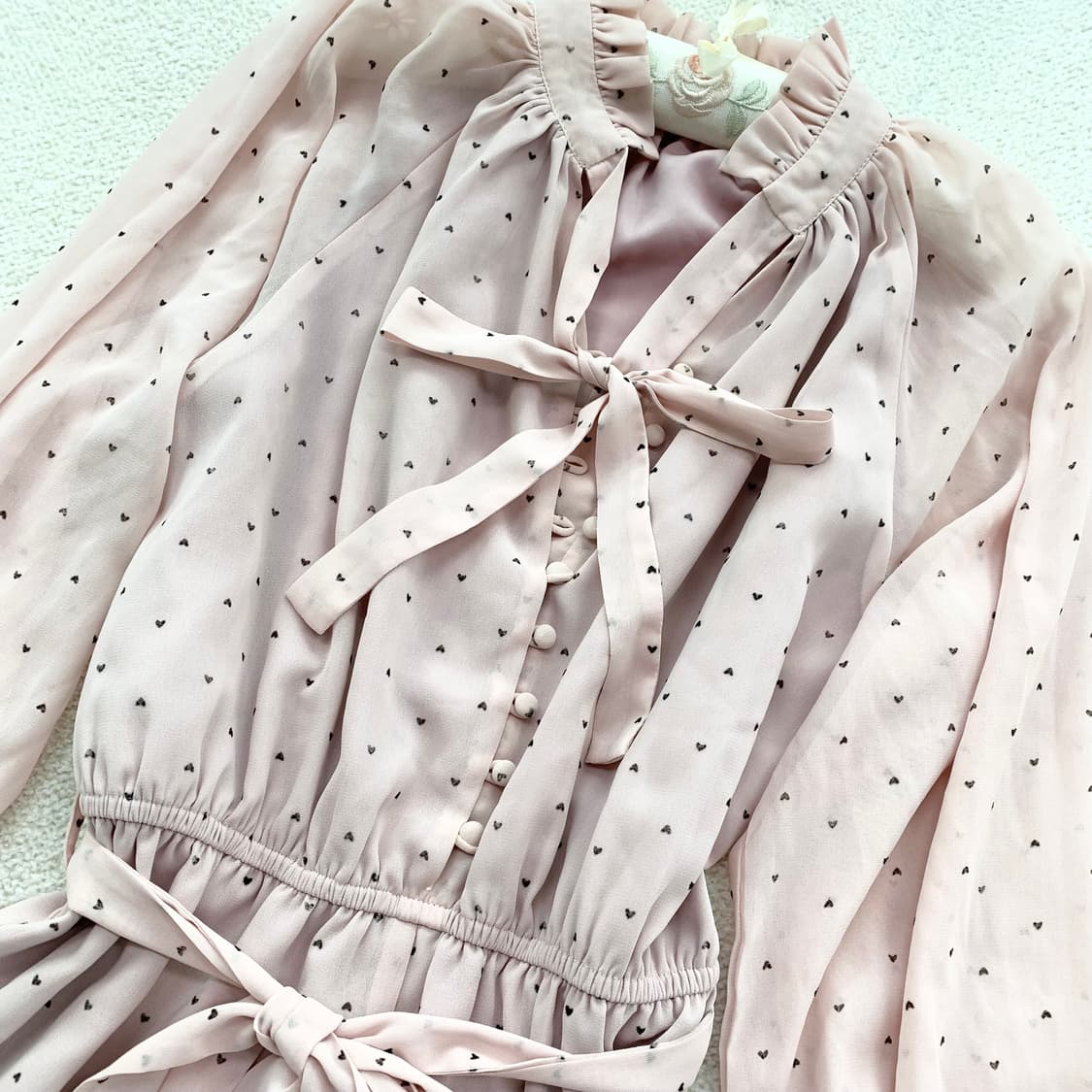 뮤트핑크 ♥ 하트도트 리본 점프슈트 상품이미지3