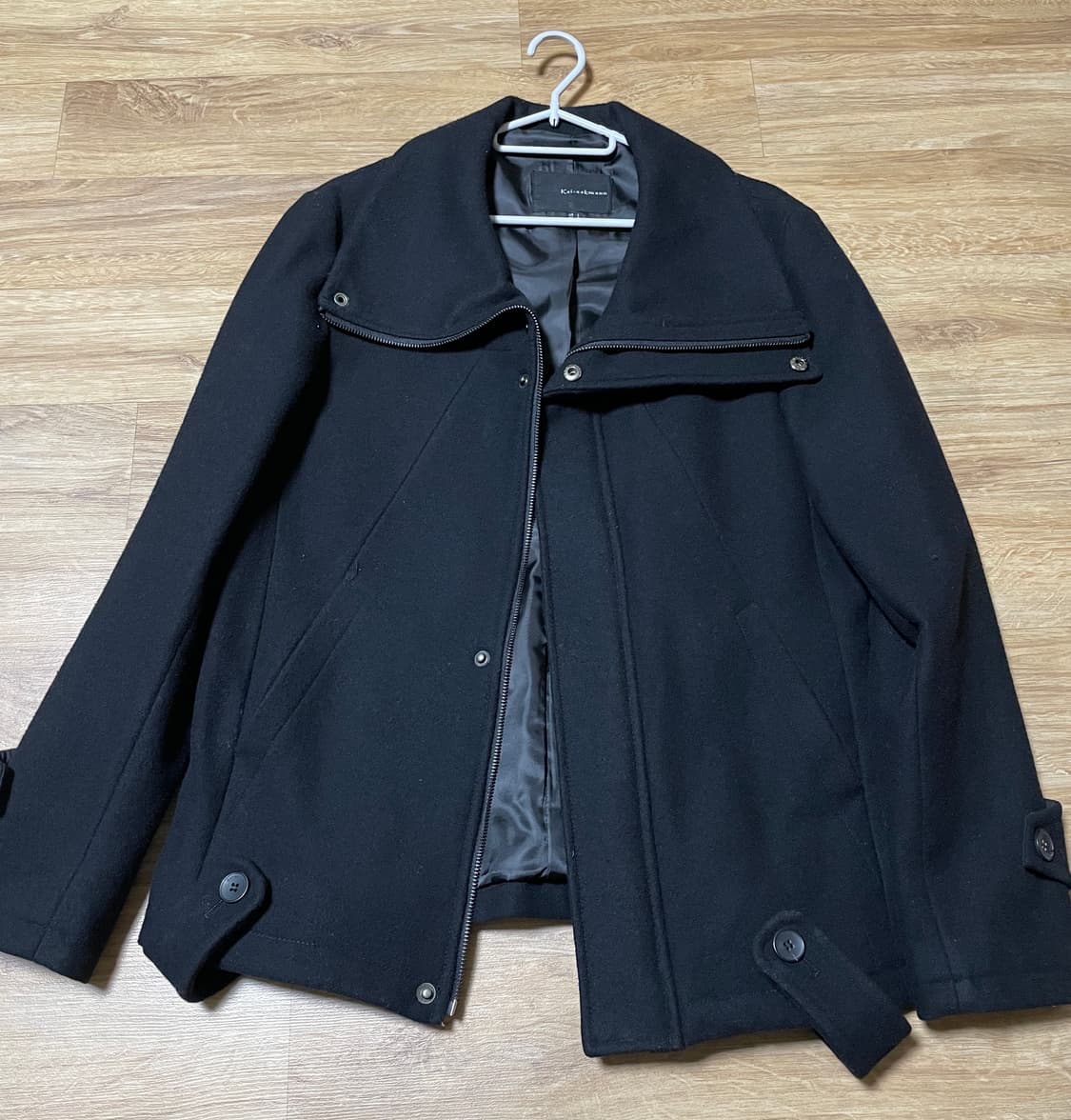 [카이아크만] 남성 하이넥 비대칭 지퍼 울 코트 블랙 - L사이즈 상품이미지1