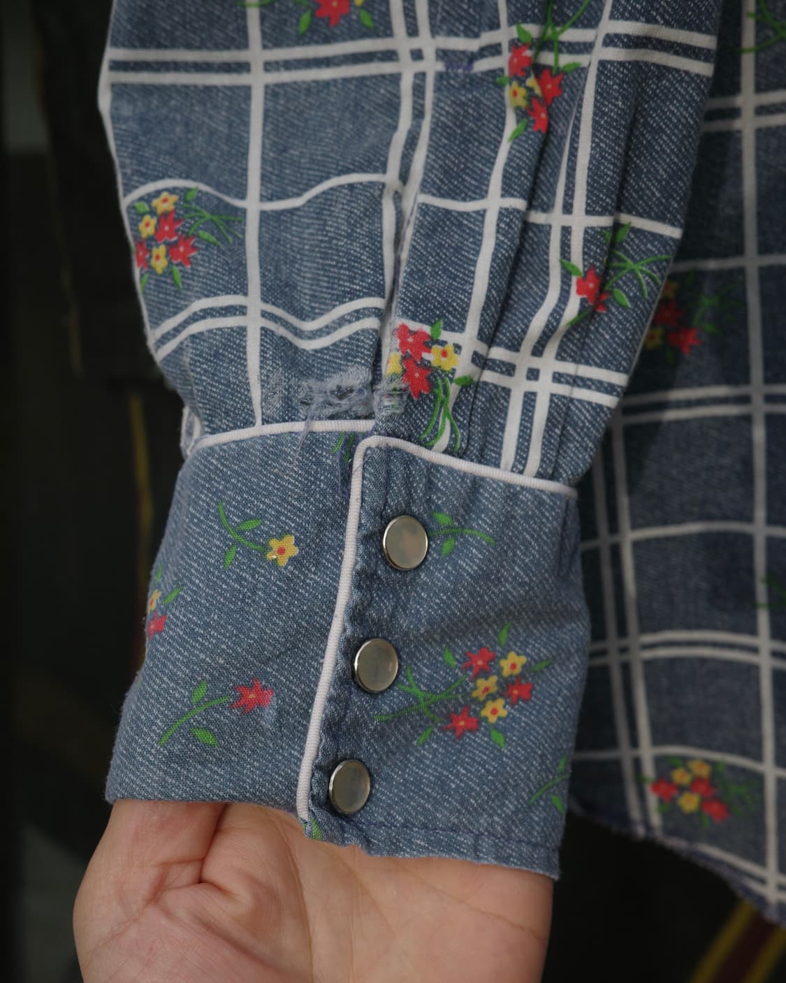 70‘s H ba C 플라워 에스넥 체크 웨스턴 셔츠 상품이미지5