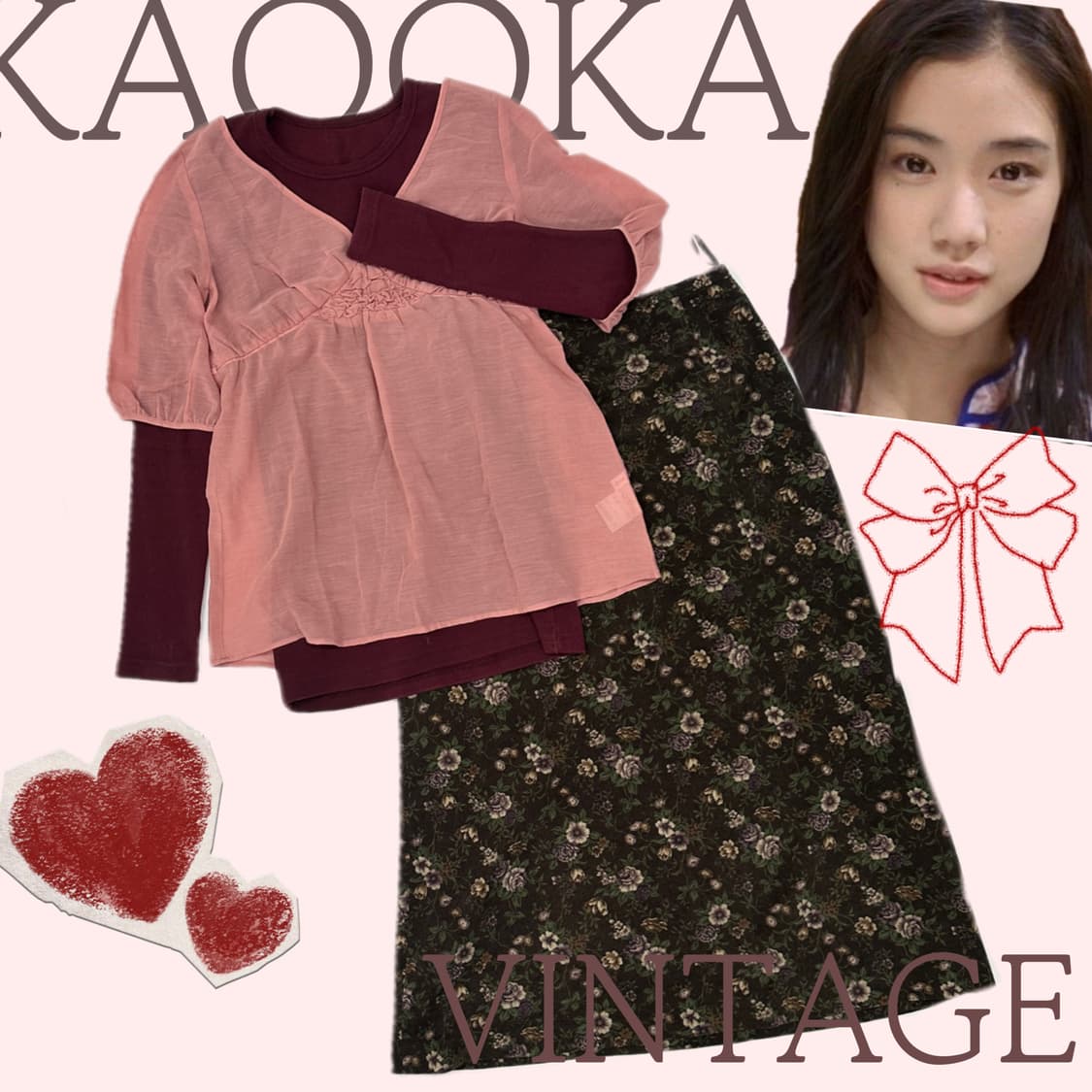 ♥️하구미의 플라워 스커트 코디세트♥️ 그런지 히피 오리엔탈 버건디 상품이미지1