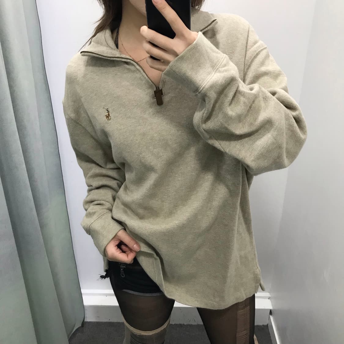 폴로 베이지 반집업 니트 상품이미지1